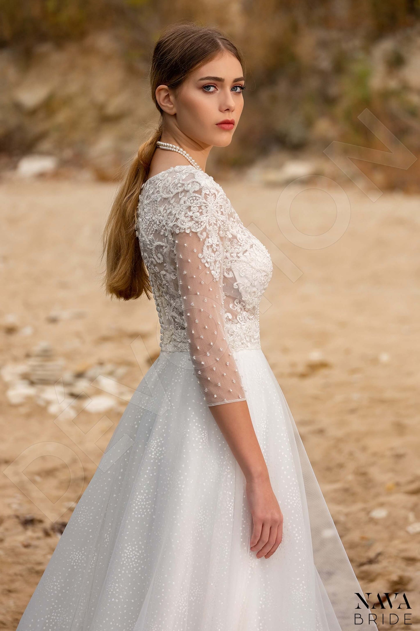 Jordan Full back A-line 3/4 sleeve Wedding Dress Back