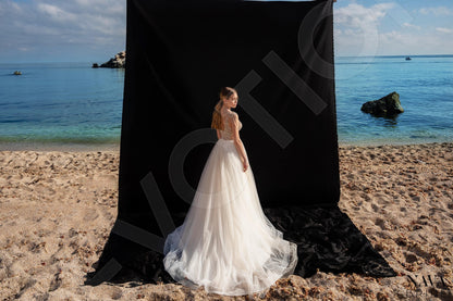 Loretta Open back A-line Short/ Cap sleeve Wedding Dress 7