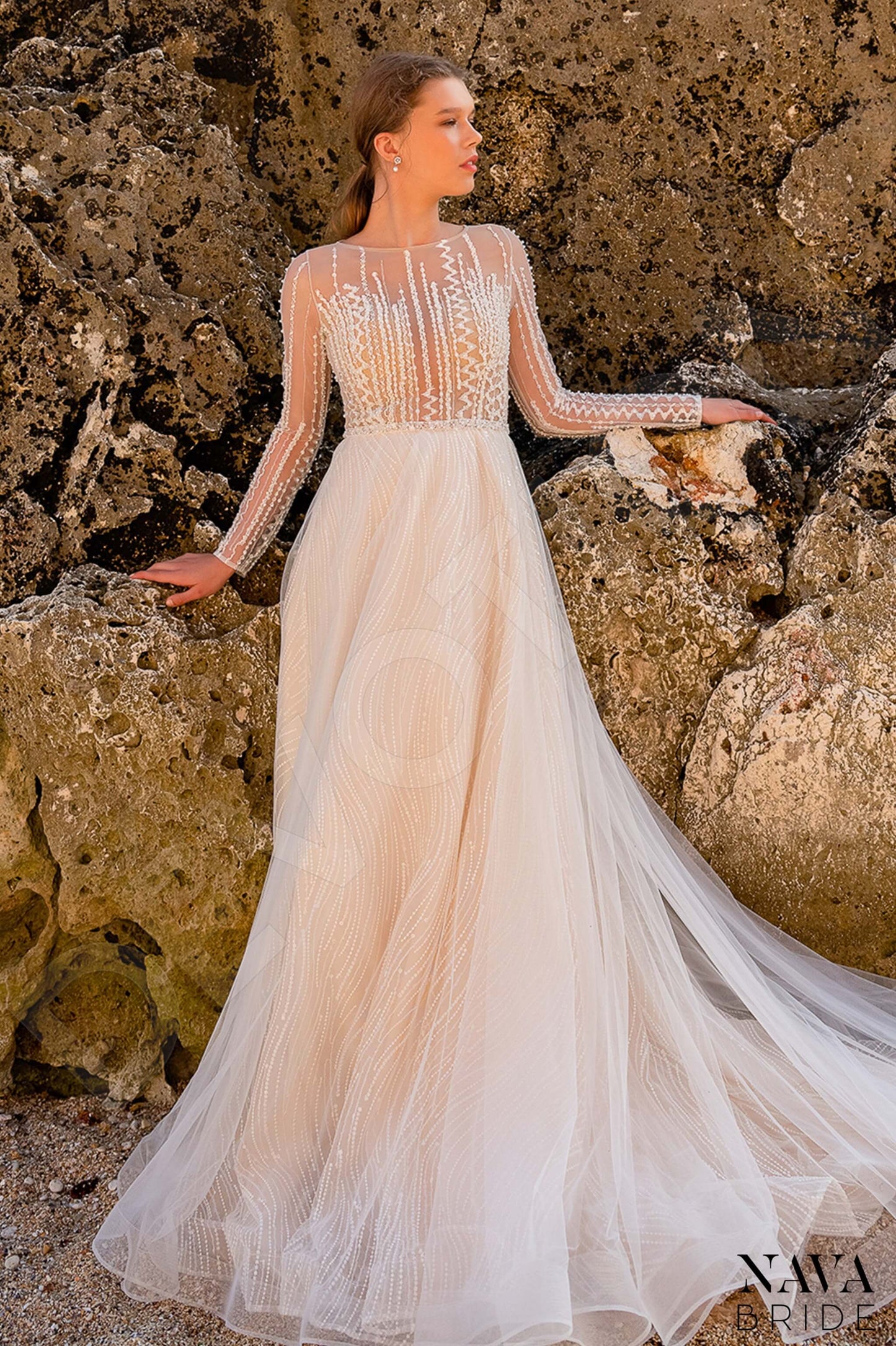 Rosinia Full back A-line Long sleeve Wedding Dress Front