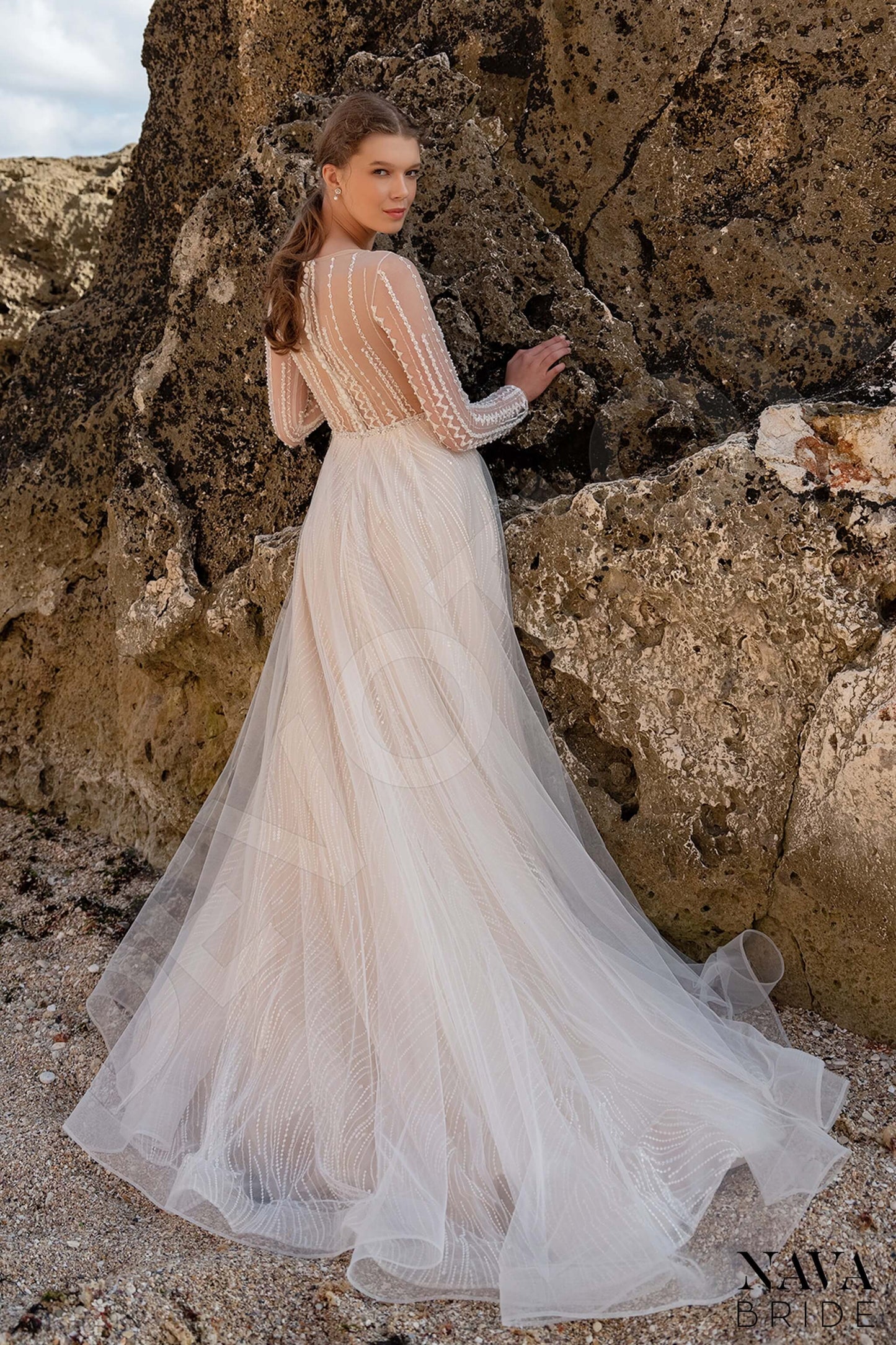 Rosinia Full back A-line Long sleeve Wedding Dress Back