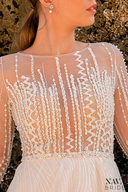 Rosinia Full back A-line Long sleeve Wedding Dress 5