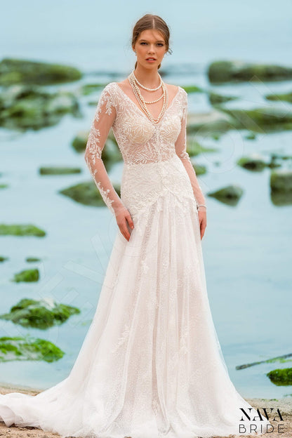 Sabirina Open back A-line Long sleeve Wedding Dress Front