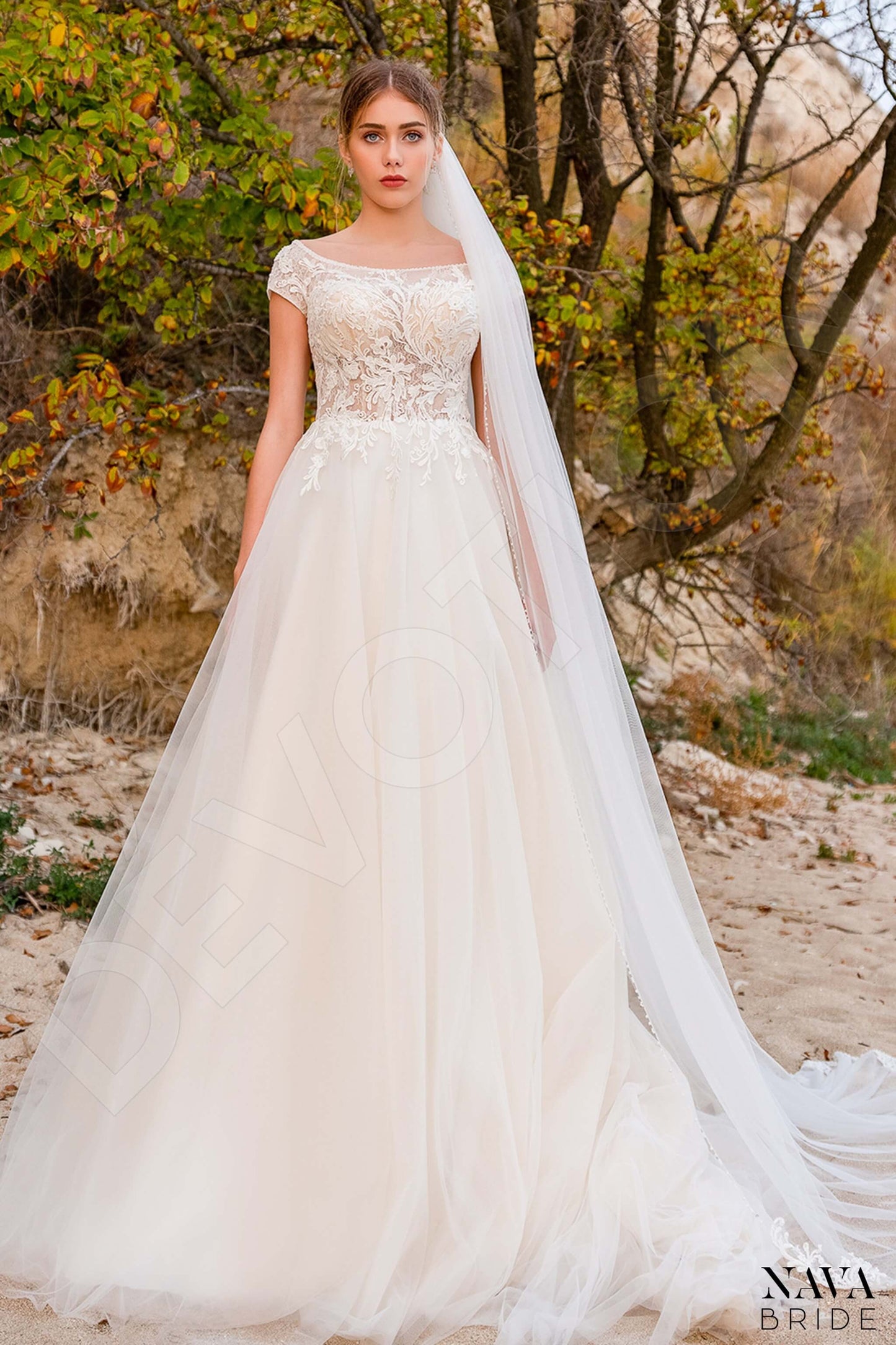 Solange Full back A-line Short/ Cap sleeve Wedding Dress Front