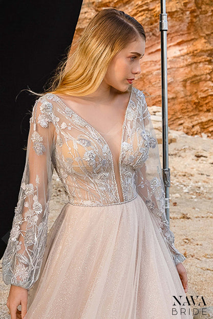 Vivien Open back A-line Long sleeve Wedding Dress 5