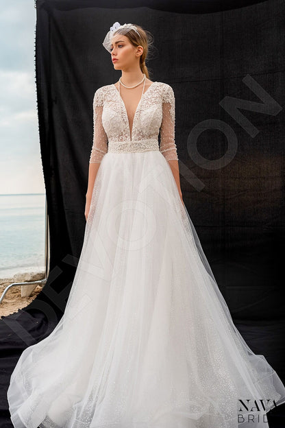 Jordan Full back A-line 3/4 sleeve Wedding Dress Front