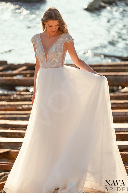 Lunia Open back A-line Short/ Cap sleeve Wedding Dress Front