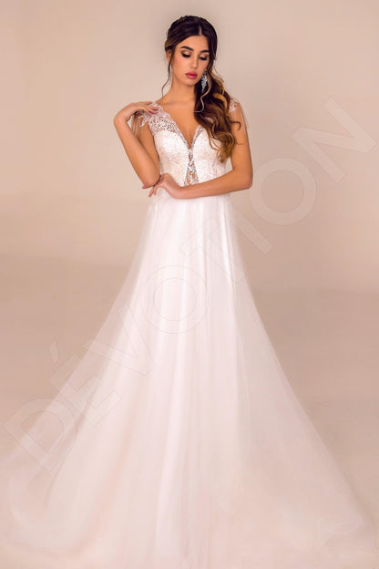 Bearise Full back A-line Short/ Cap sleeve Wedding Dress Front