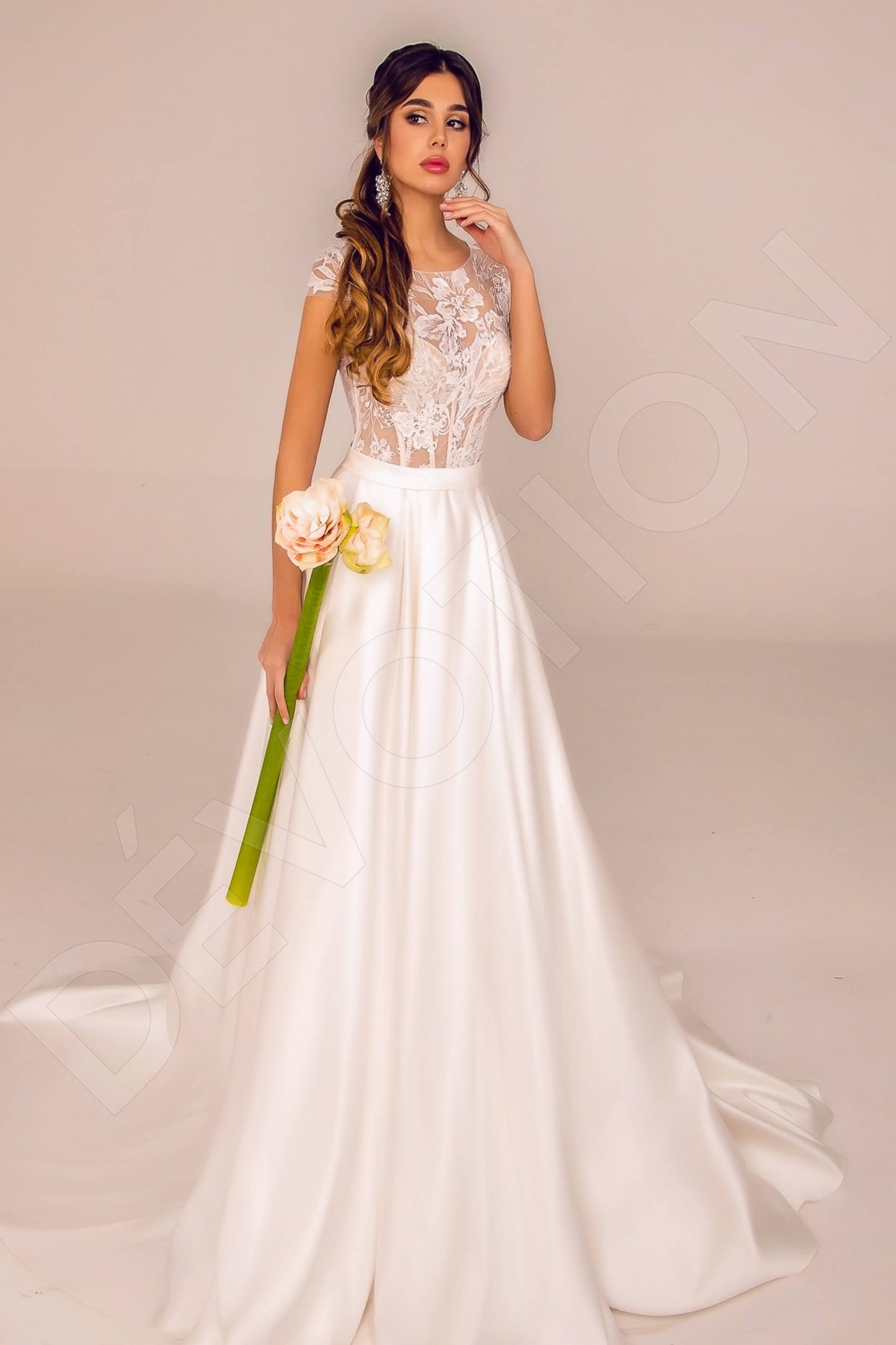 Carsyn Full back A-line Short/ Cap sleeve Wedding Dress Front