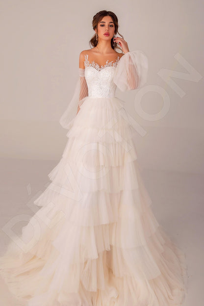 Kayla Illusion back A-line Long sleeve Wedding Dress Front