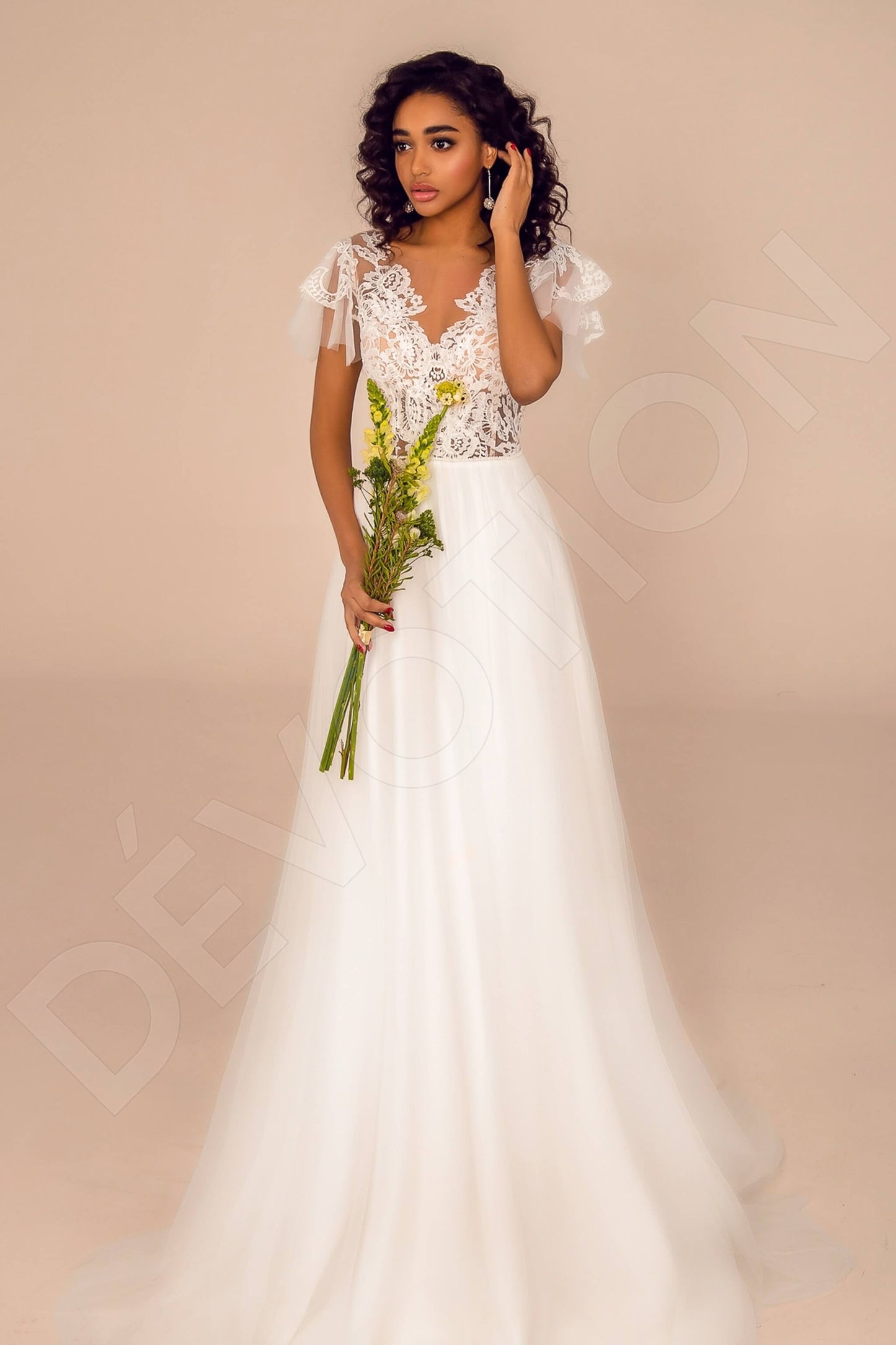 Kyndall Open back A-line Short/ Cap sleeve Wedding Dress Front