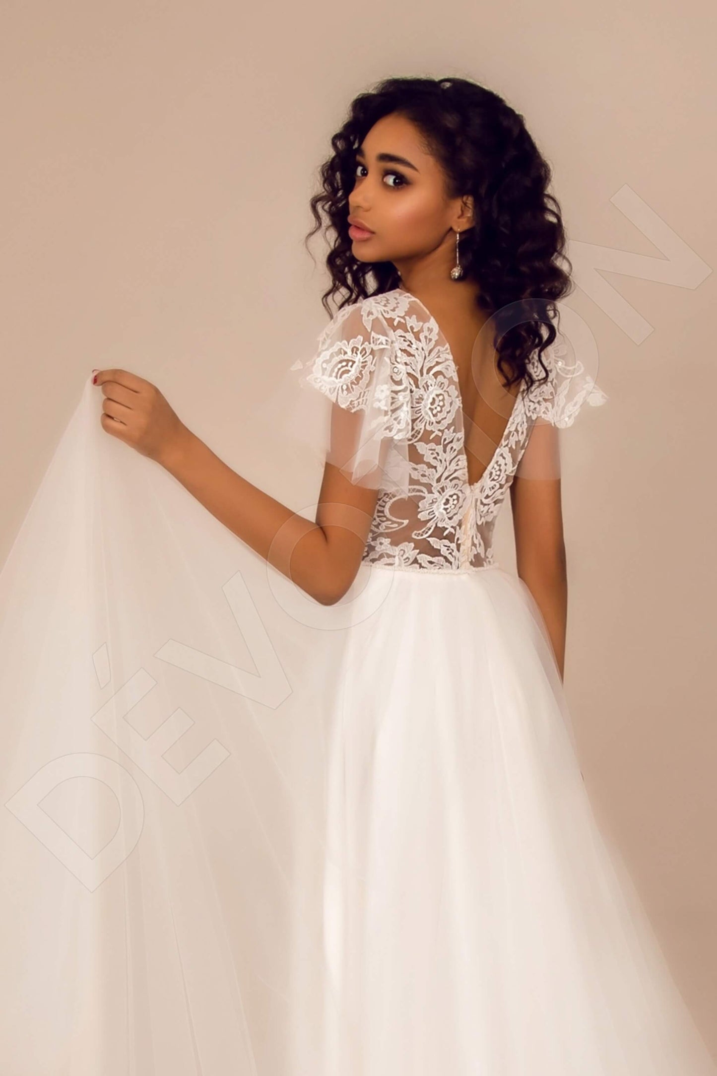 Kyndall Open back A-line Short/ Cap sleeve Wedding Dress 4