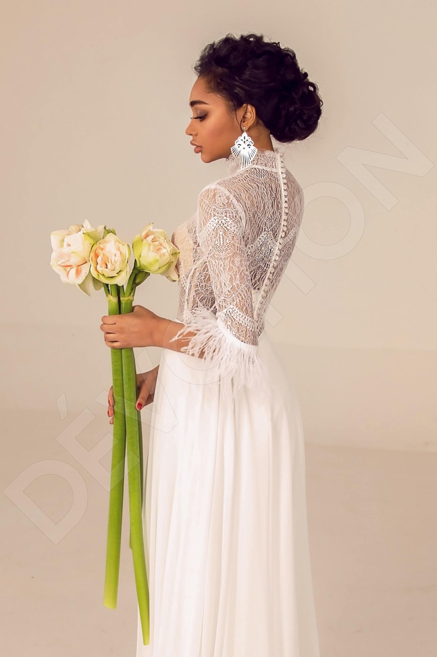 Mariyah Full back A-line 3/4 sleeve Wedding Dress 4