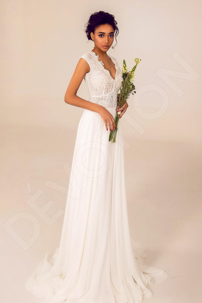 Mireya Full back A-line Short/ Cap sleeve Wedding Dress Front