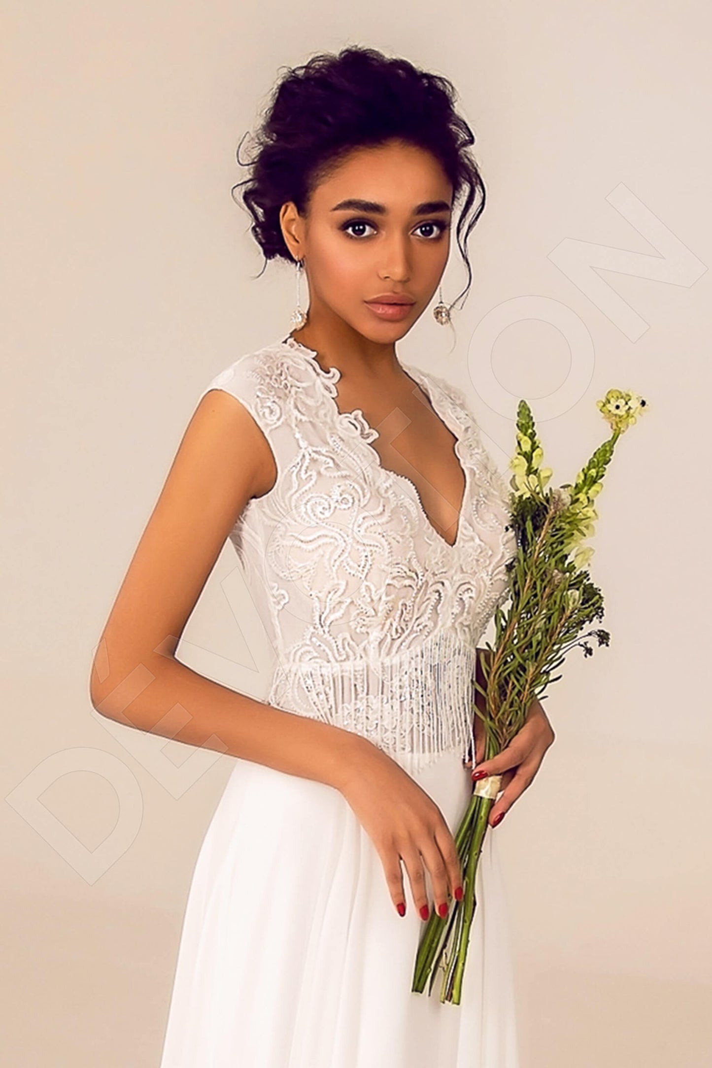 Mireya Full back A-line Short/ Cap sleeve Wedding Dress 2