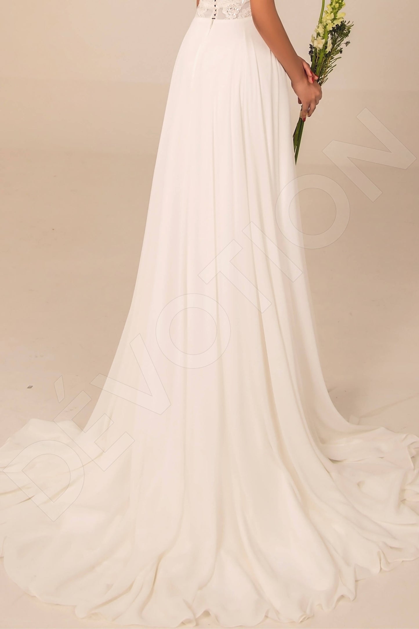 Mireya Full back A-line Short/ Cap sleeve Wedding Dress 4
