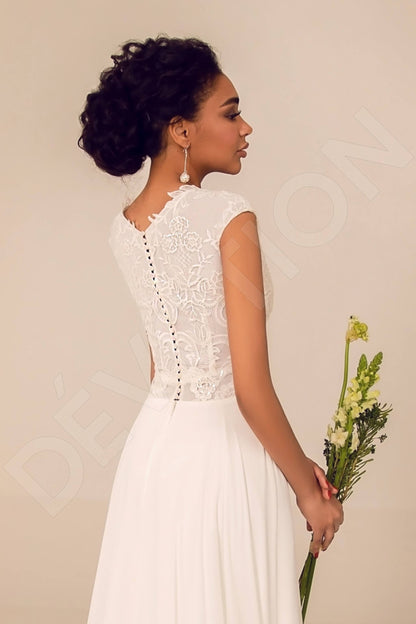 Mireya Full back A-line Short/ Cap sleeve Wedding Dress 5