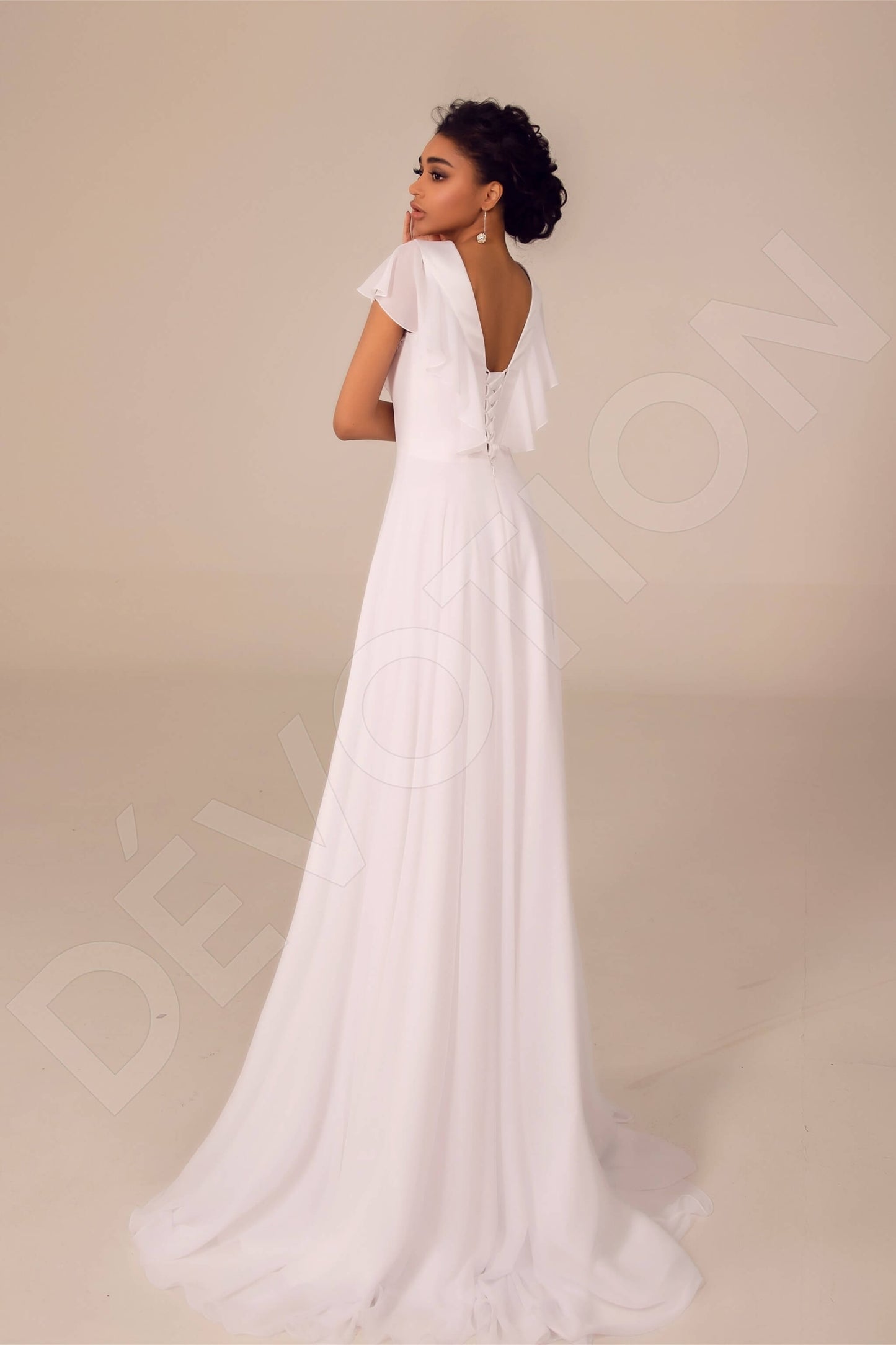 Monserrat Open back A-line Short/ Cap sleeve Wedding Dress Back