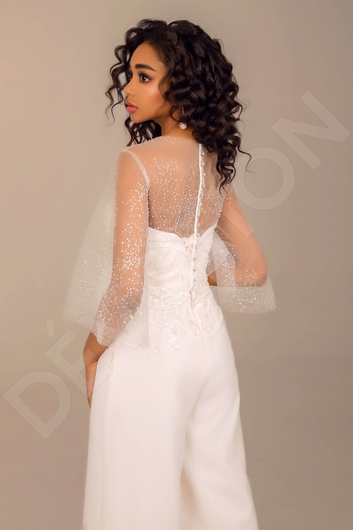 Nailah Full back Pants 3/4 sleeve Wedding Dress Back