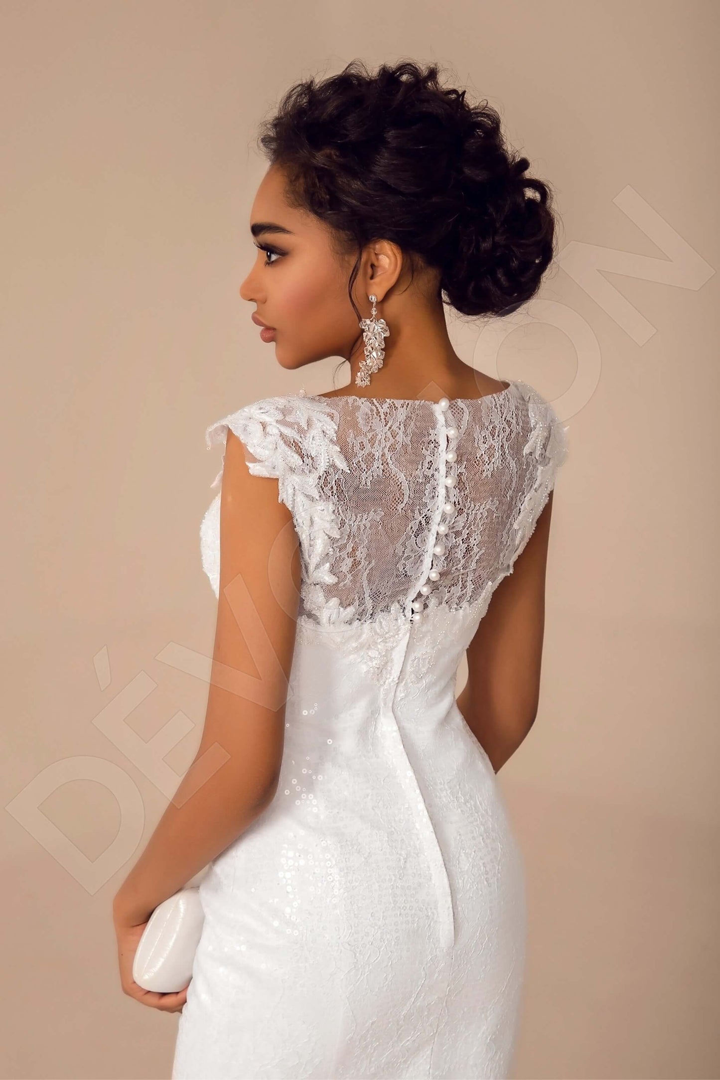 Rylinn Full back Sheath/Column Short/ Cap sleeve Wedding Dress Back