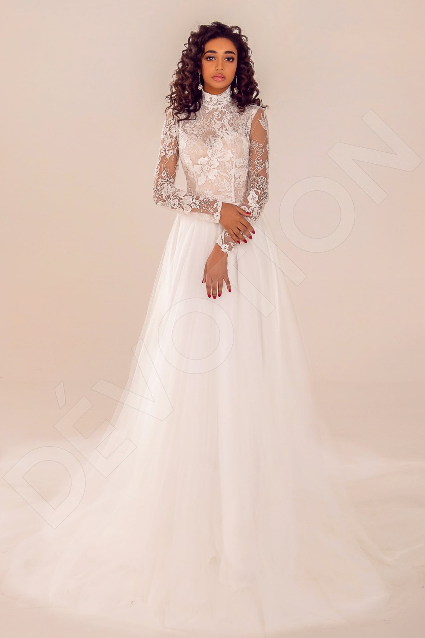 Santonia Full back A-line Long sleeve Wedding Dress Front