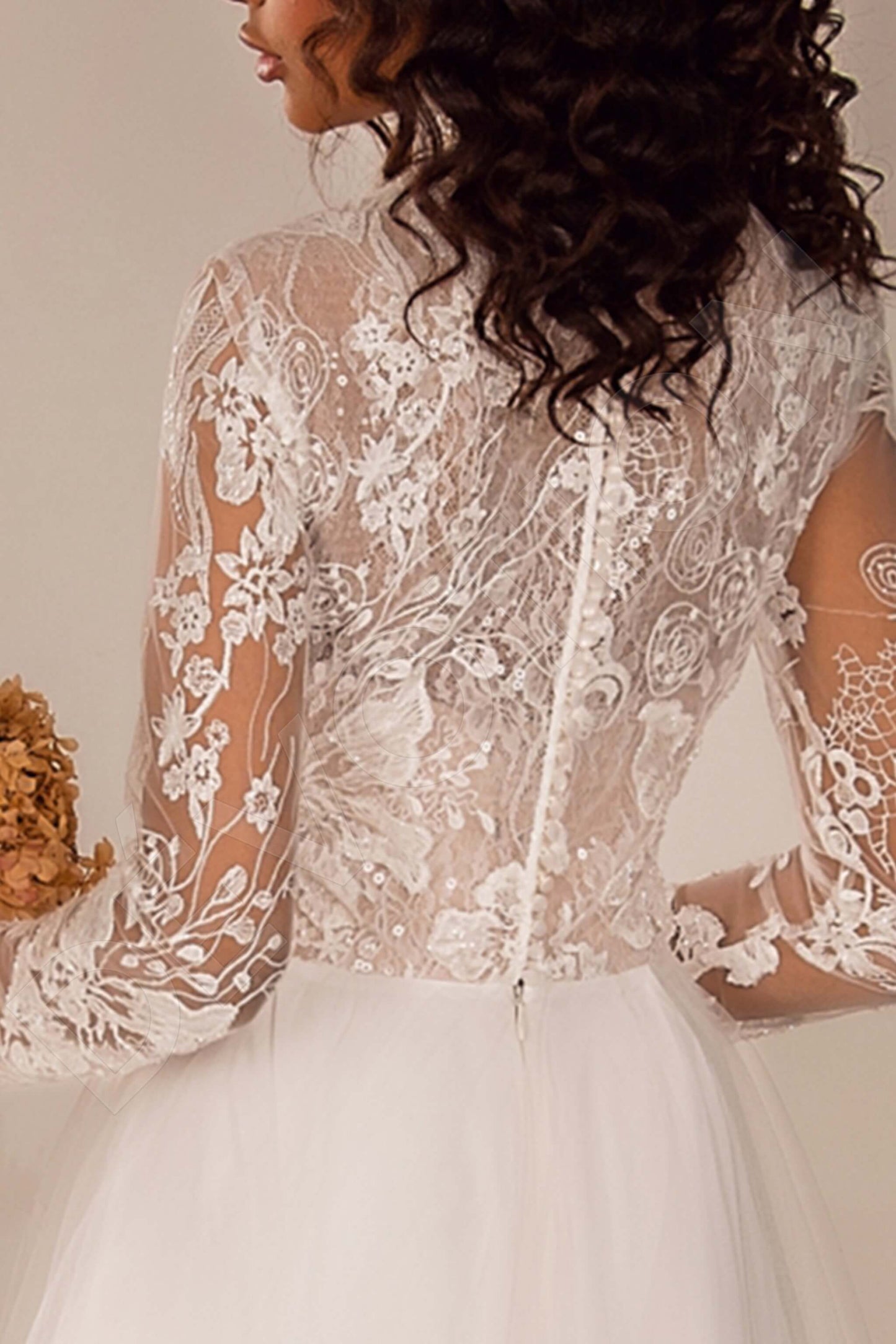 Santonia Full back A-line Long sleeve Wedding Dress 4