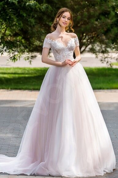 Yenene Full back Princess/Ball Gown Short/ Cap sleeve Wedding Dress Front