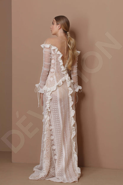 Flanelia Illusion back Sheath/Column Long sleeve Wedding Dress Back