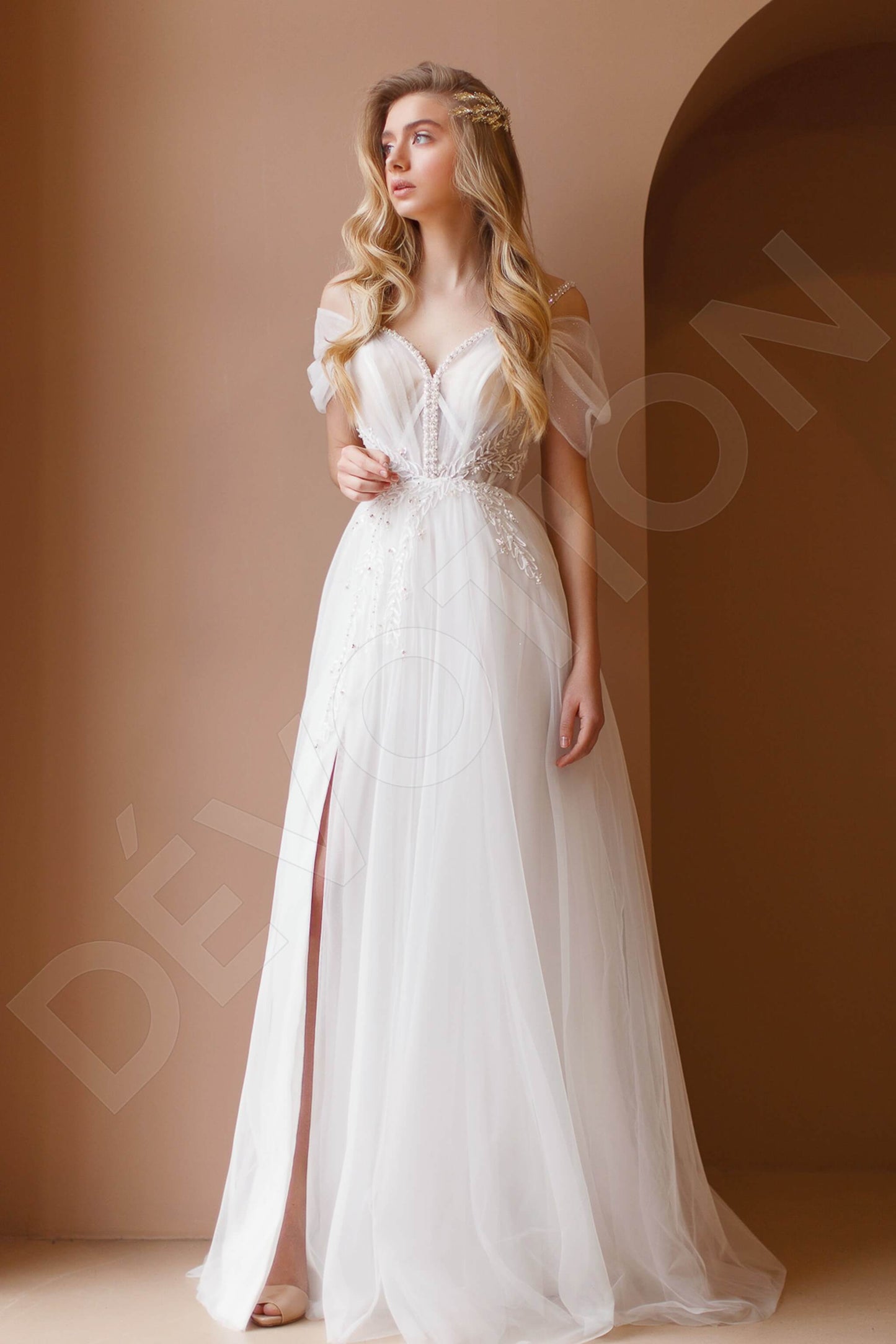 Lavanna Open back A-line Short/ Cap sleeve Wedding Dress Front