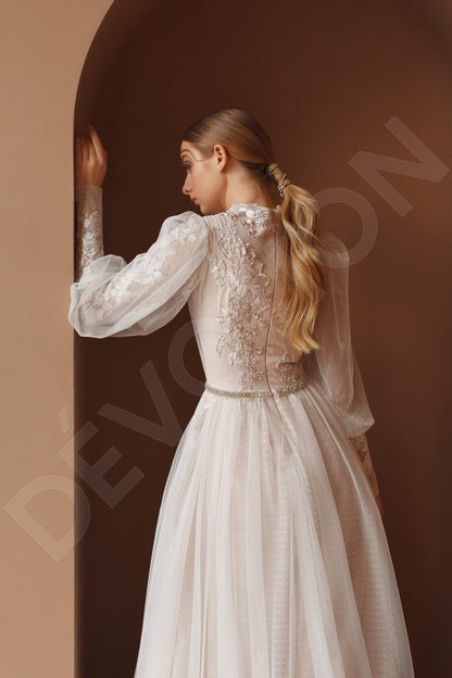 Lidina Full back A-line Long sleeve Wedding Dress Back