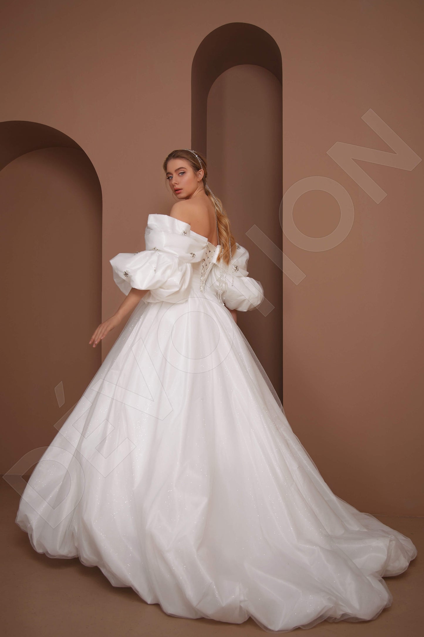 Milina Open back Princess/Ball Gown 3/4 sleeve Wedding Dress Back