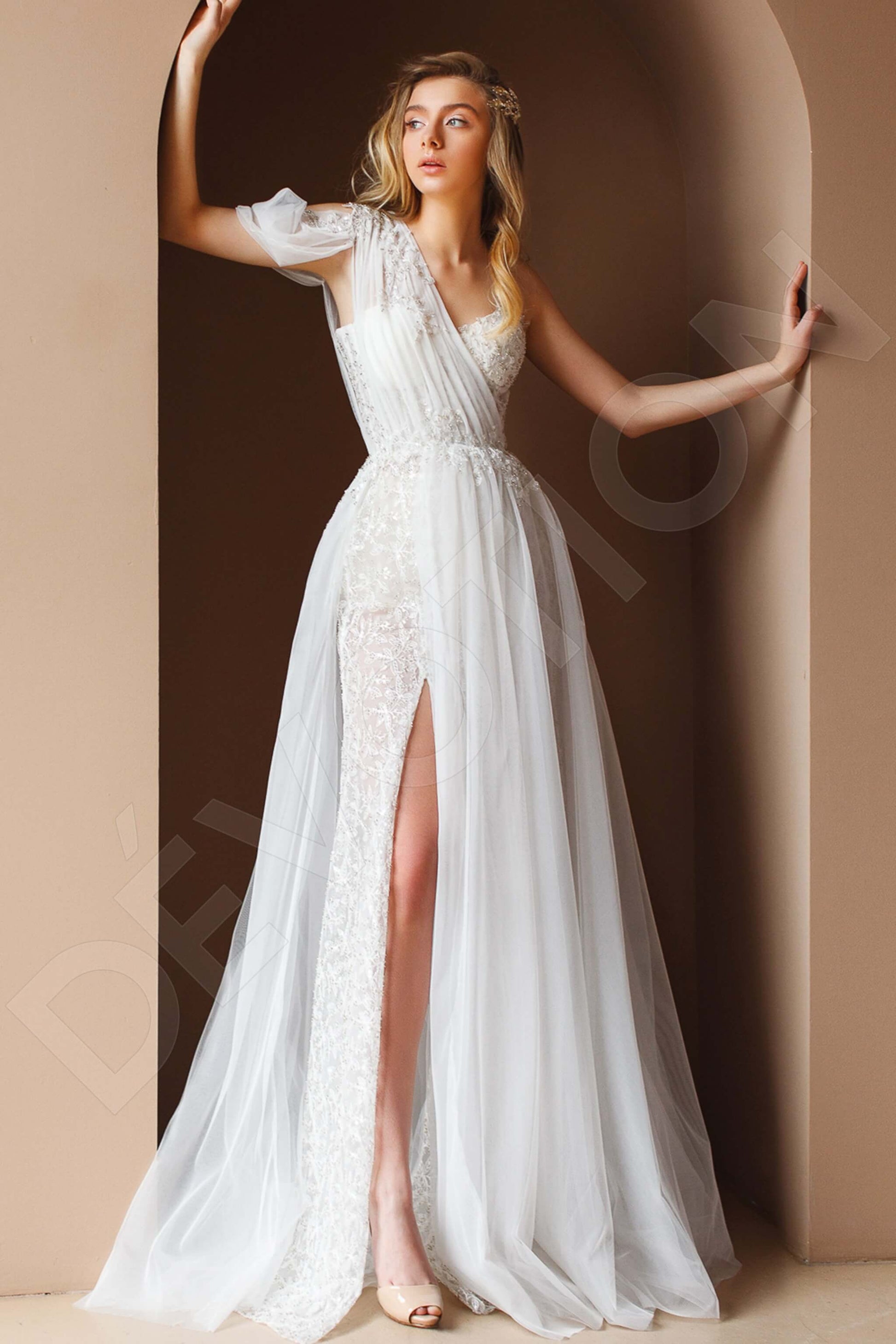 Pia A-line Asymmetric/One shoulder Milk Wedding dress