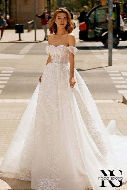 Carley A-line Short/ Cap sleeve Open back Wedding Dress Front