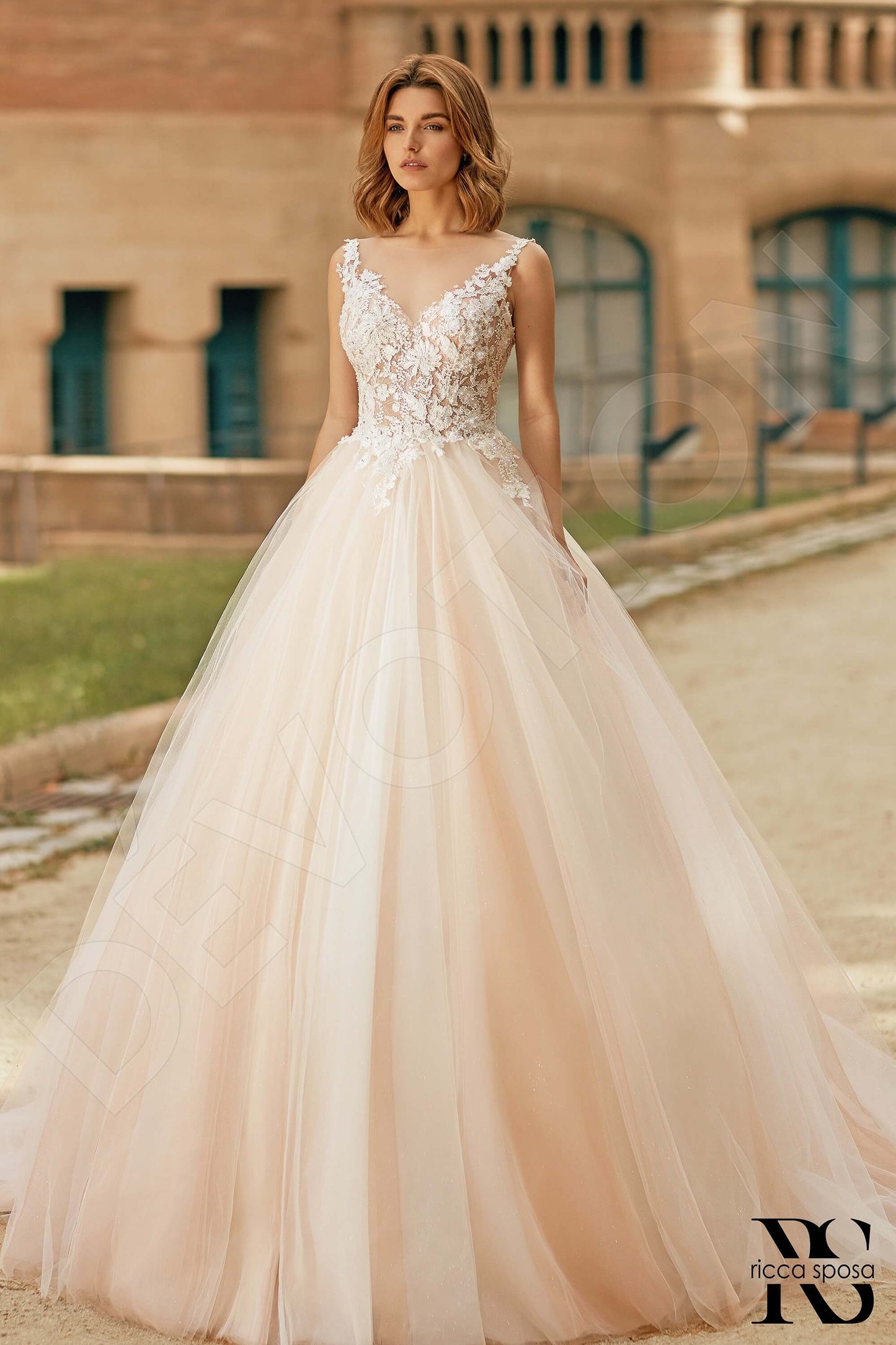 Clarina Open back A-line Sleeveless Wedding Dress Front