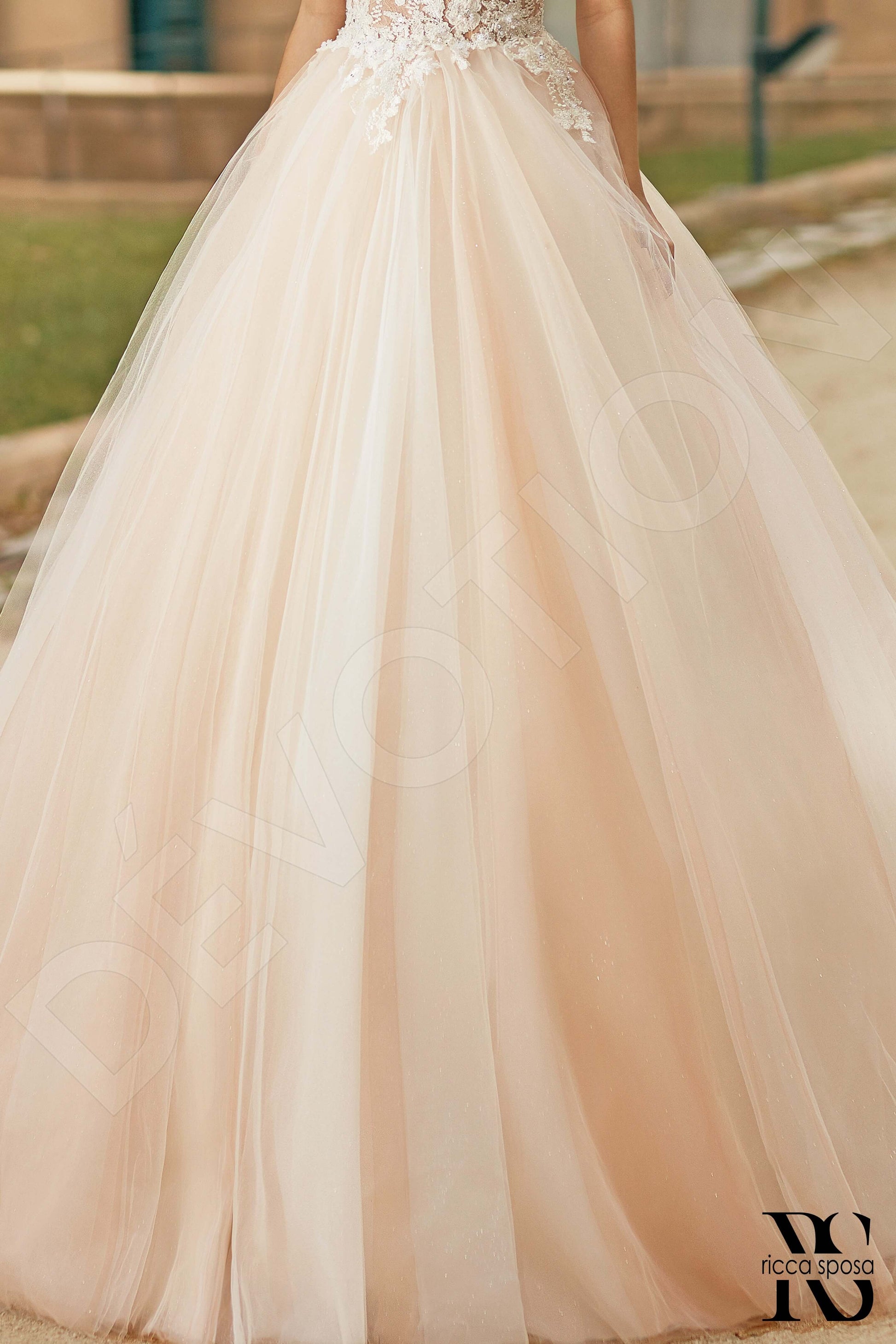 Clarina A-line V-neck Nude Ivory Wedding dress