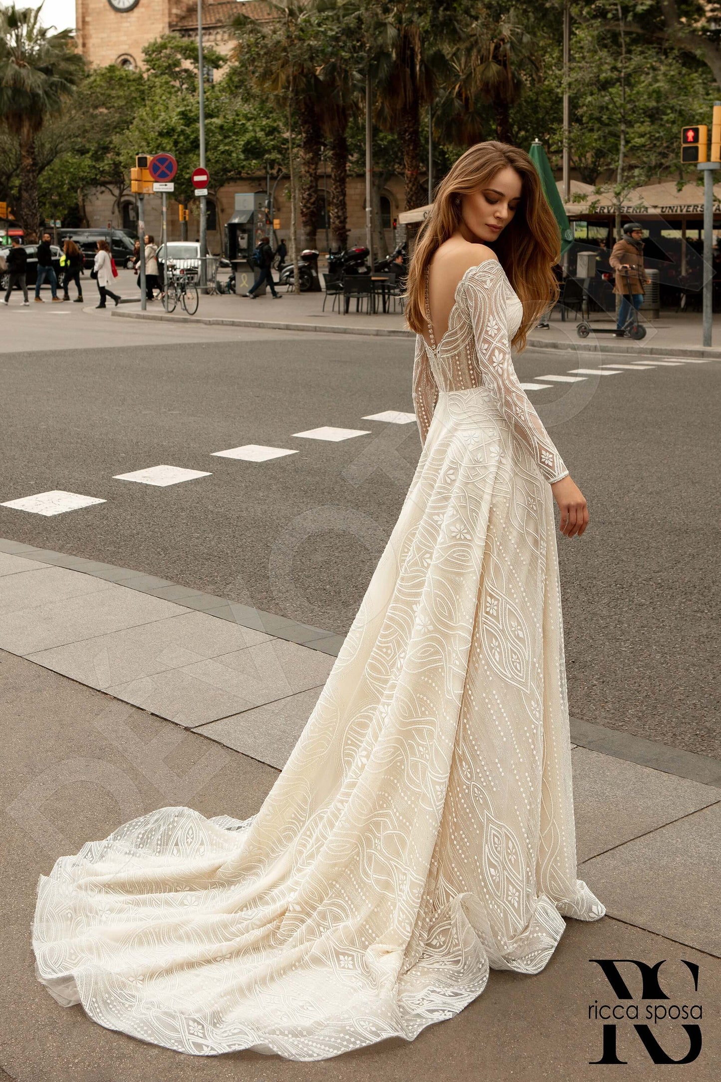 Colleena Illusion back A-line Long sleeve Wedding Dress Back