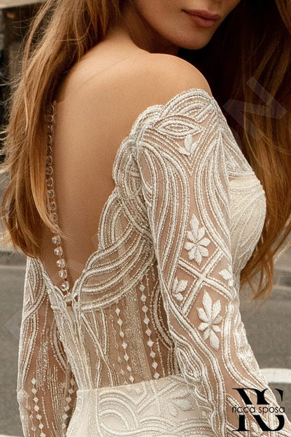 Colleena Illusion back A-line Long sleeve Wedding Dress 6