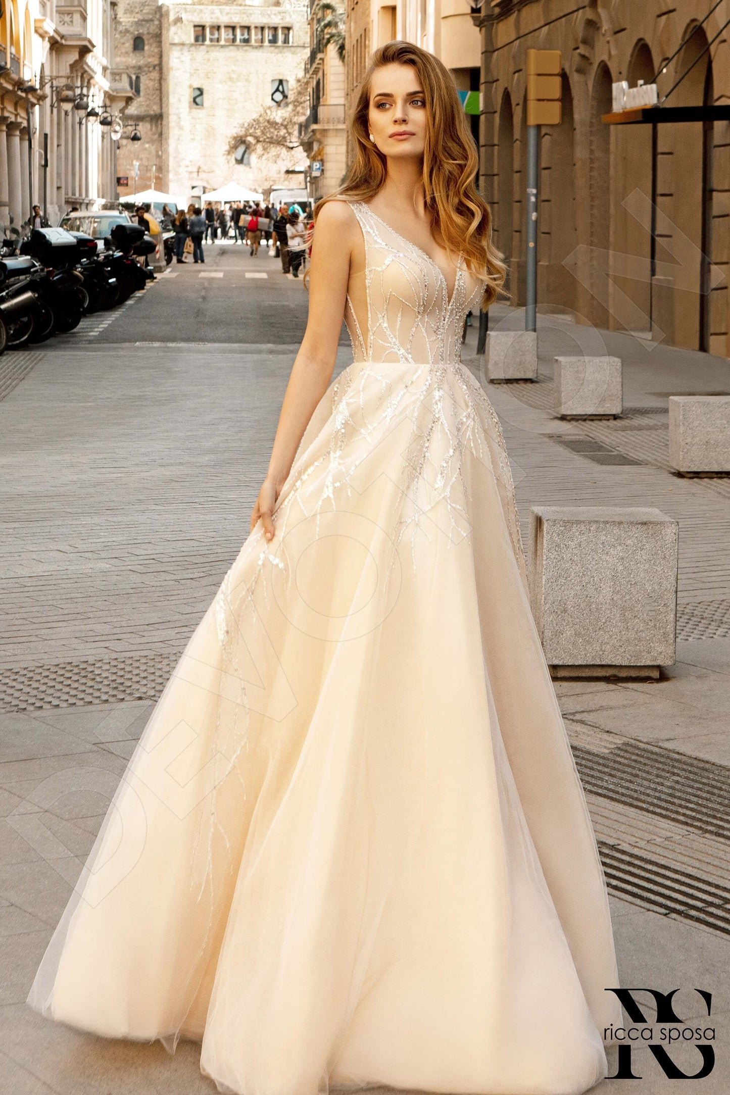 Crystal Open back A-line Sleeveless Wedding Dress Front