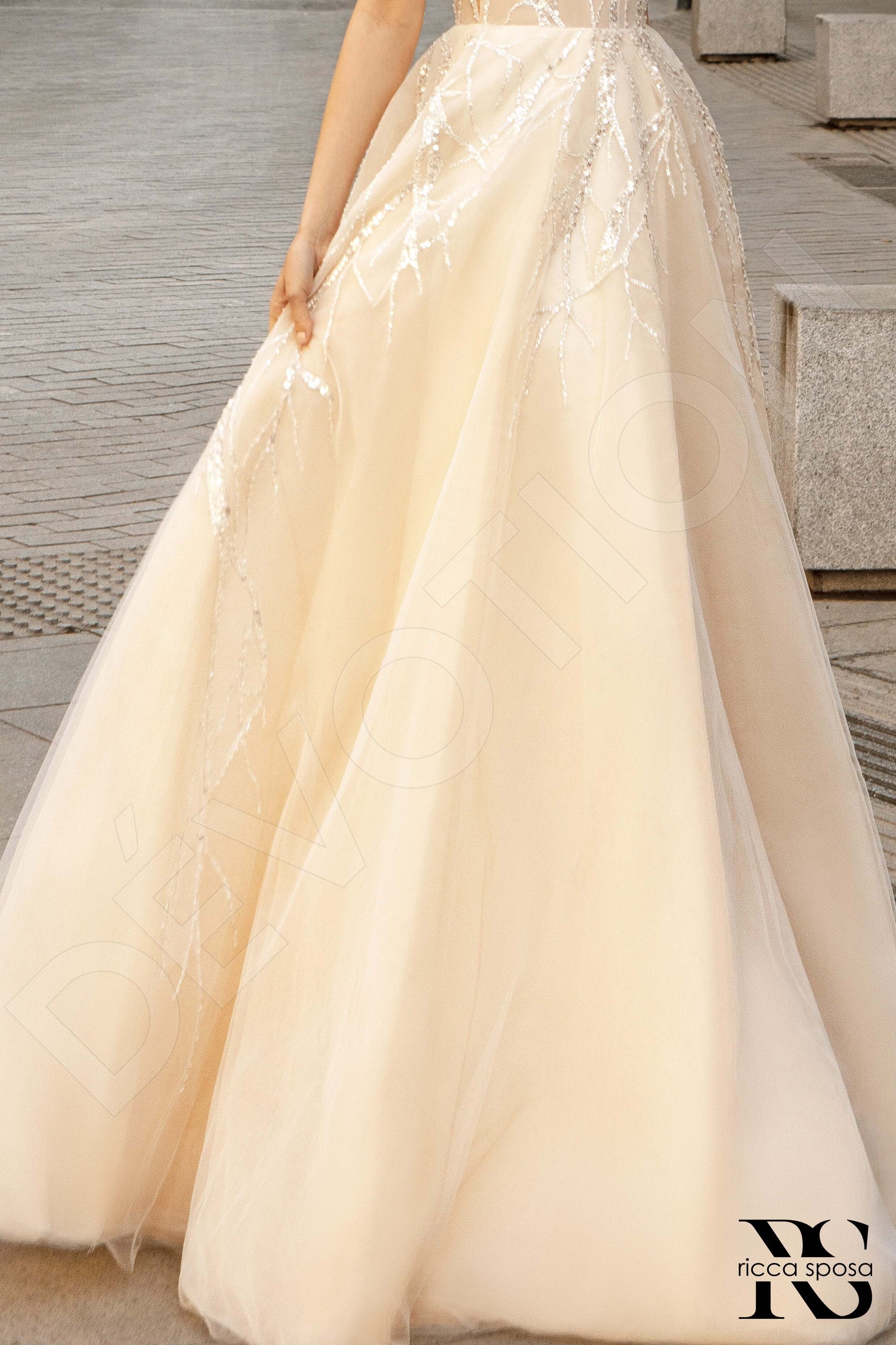 Crystal A-line V-neck Ivory Nude Wedding dress