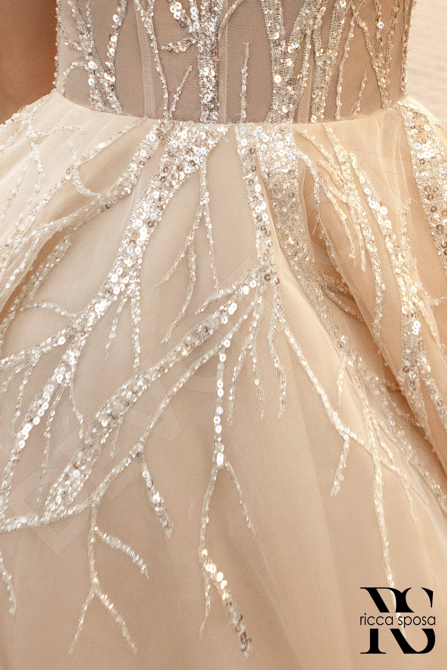 Crystal A-line V-neck Ivory Nude Wedding dress