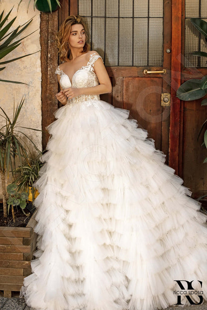 Kara Illusion back Princess/Ball Gown Short/ Cap sleeve Wedding Dress Front
