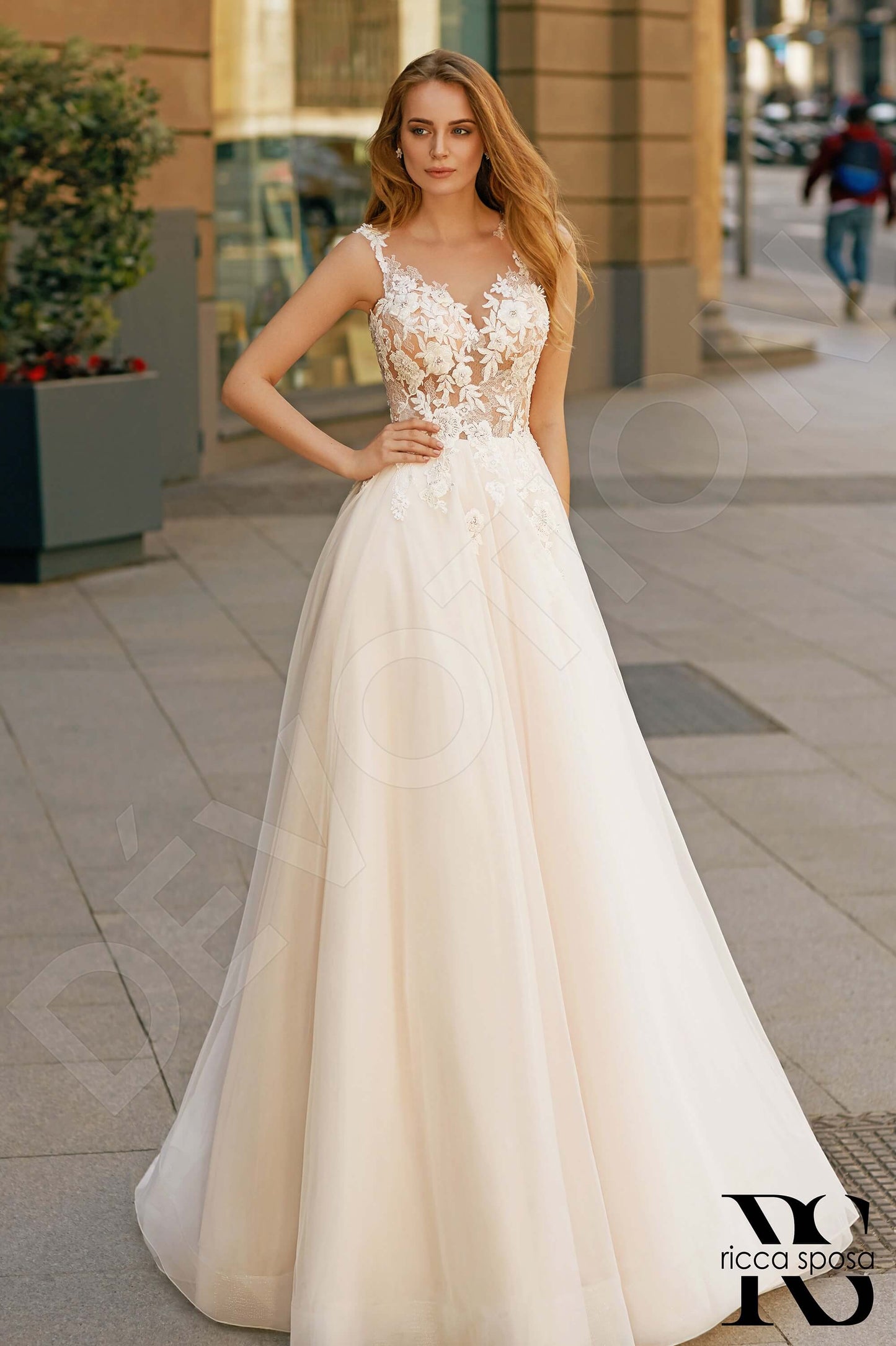 Maeve Illusion back A-line Sleeveless Wedding Dress Front