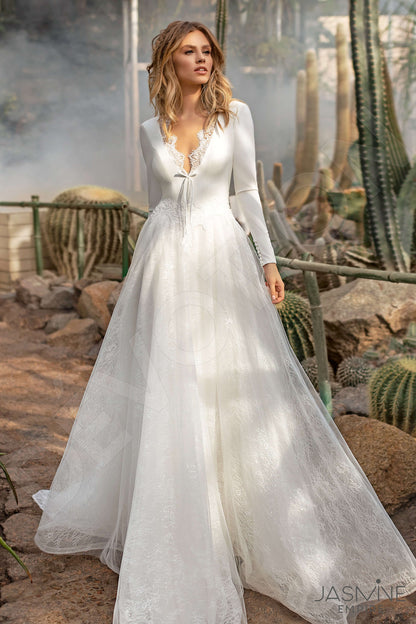 Vitalina Open back A-line Long sleeve Wedding Dress Front