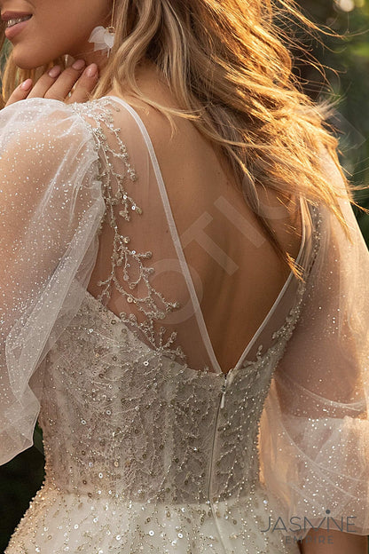 Ariel Open back A-line 3/4 sleeve Wedding Dress 4