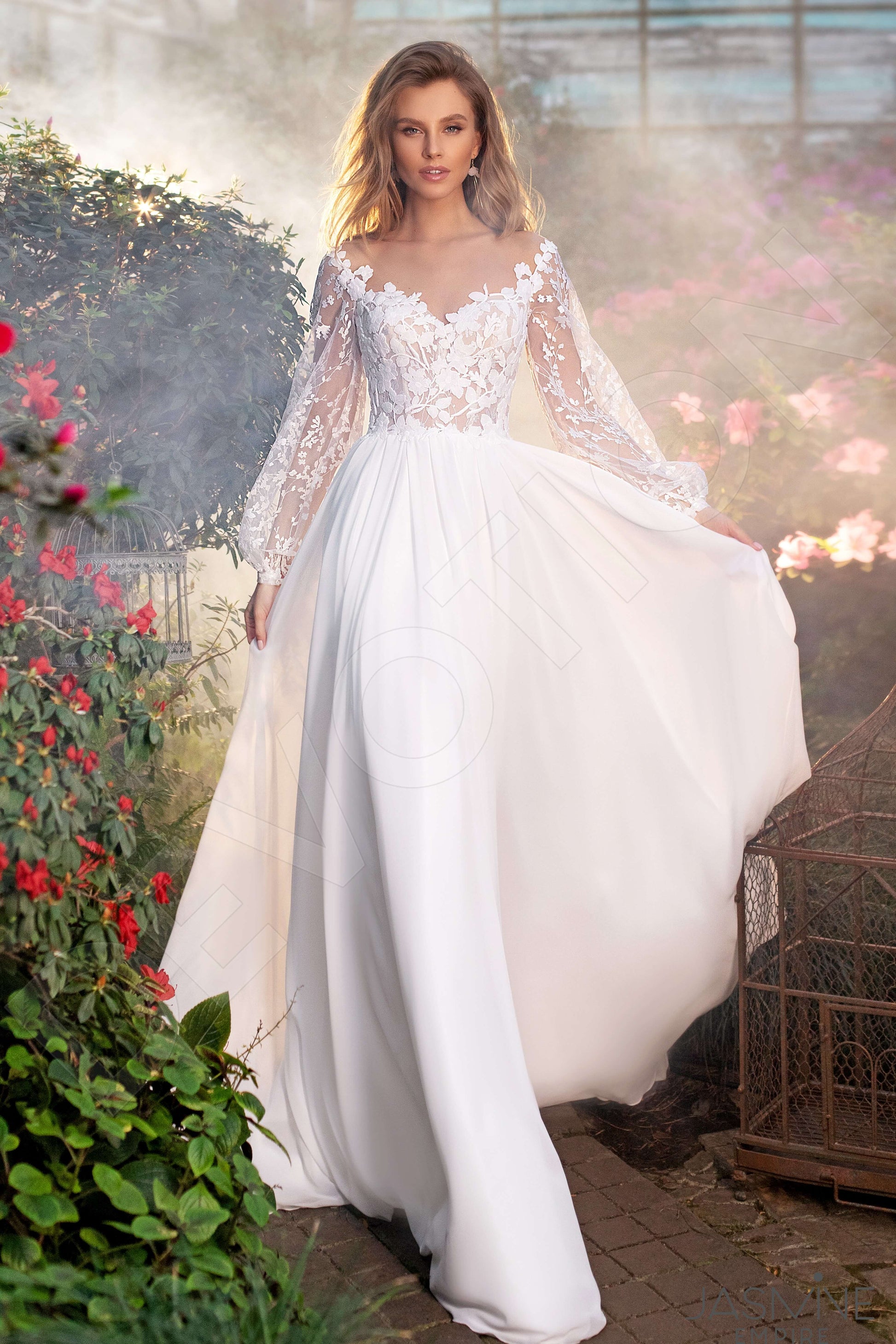 Elara A-line Illusion Ivory Wedding dress