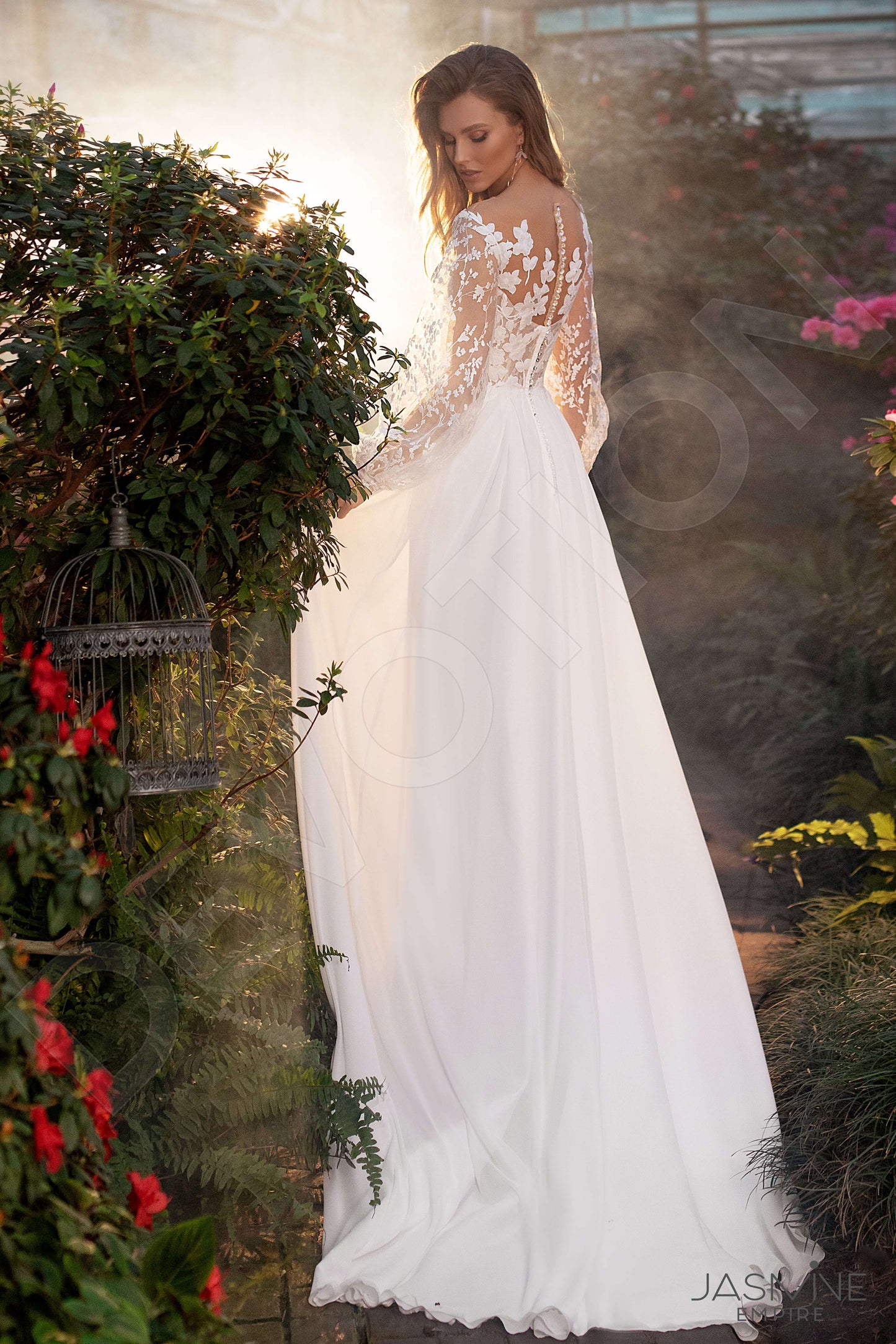 Elara Illusion back A-line Long sleeve Wedding Dress Back