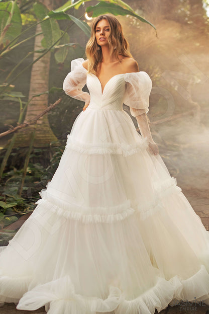 Elza Open back A-line Long sleeve Wedding Dress Front