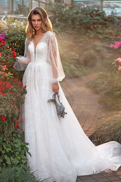 Valen Open back A-line Long sleeve Wedding Dress Front