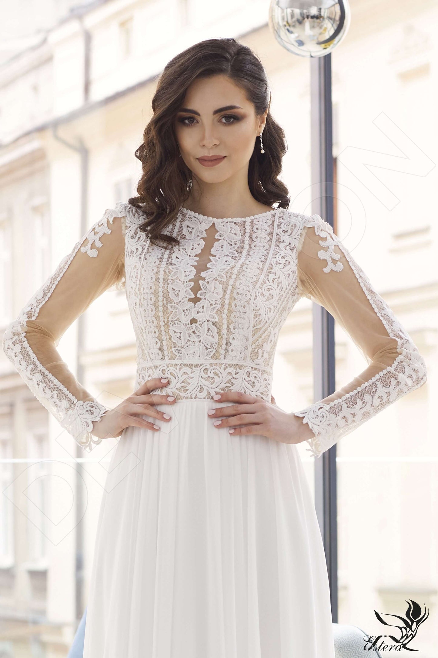 Ajrin Full back A-line Long sleeve Wedding Dress 2