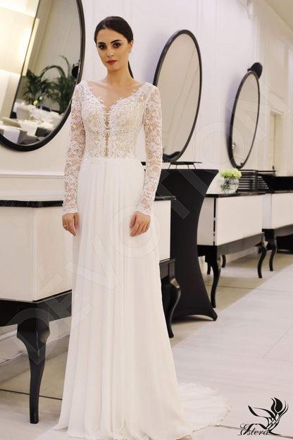 Asma Open back A-line Long sleeve Wedding Dress Front