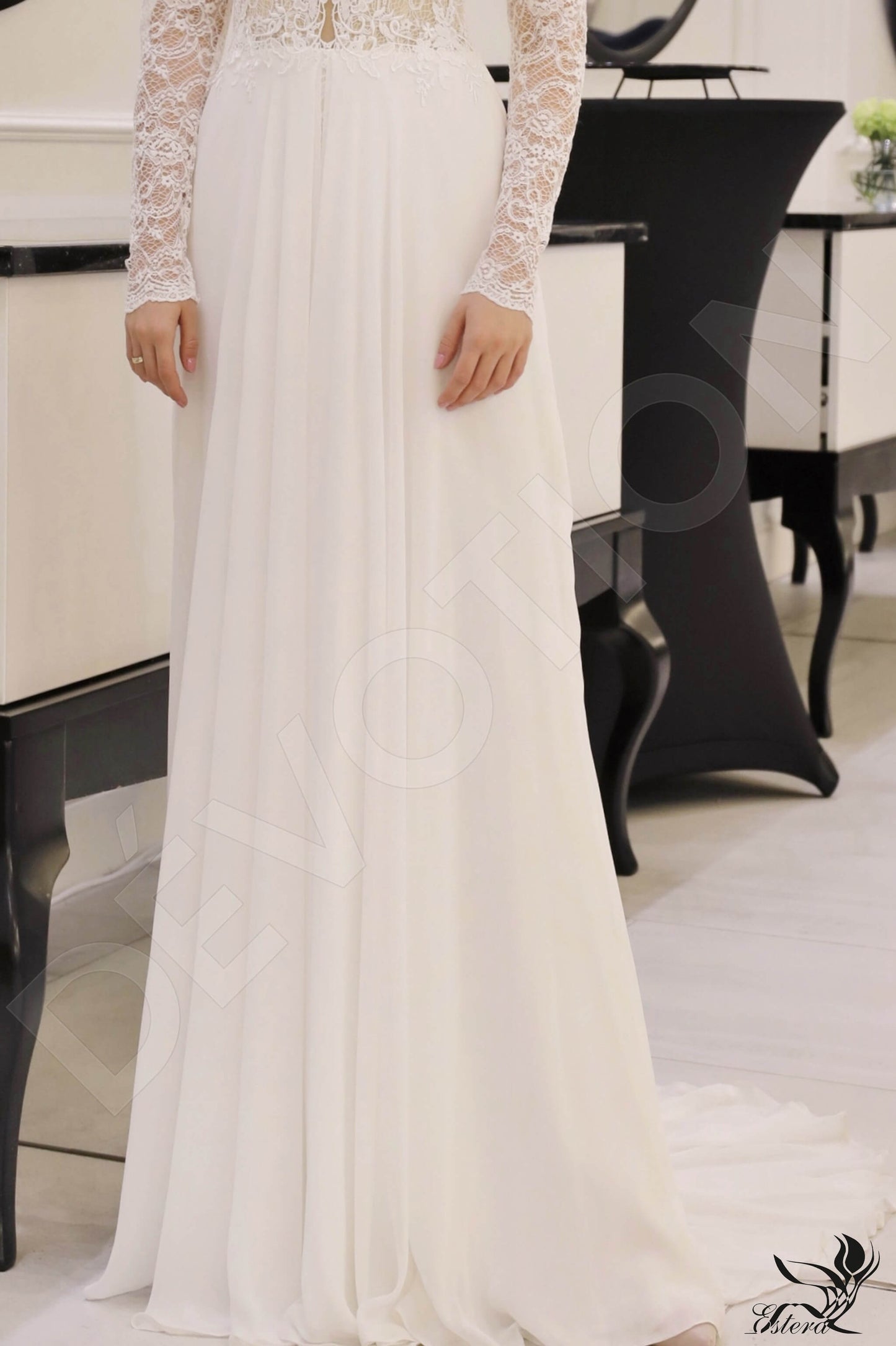 Asma Open back A-line Long sleeve Wedding Dress 3
